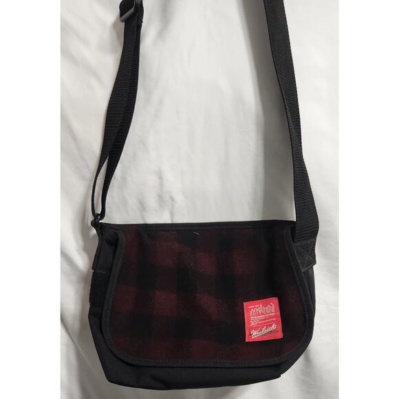 EUC Manhattan Portage WOOLRICH Messenger Bag Red Plaid Black Cordura